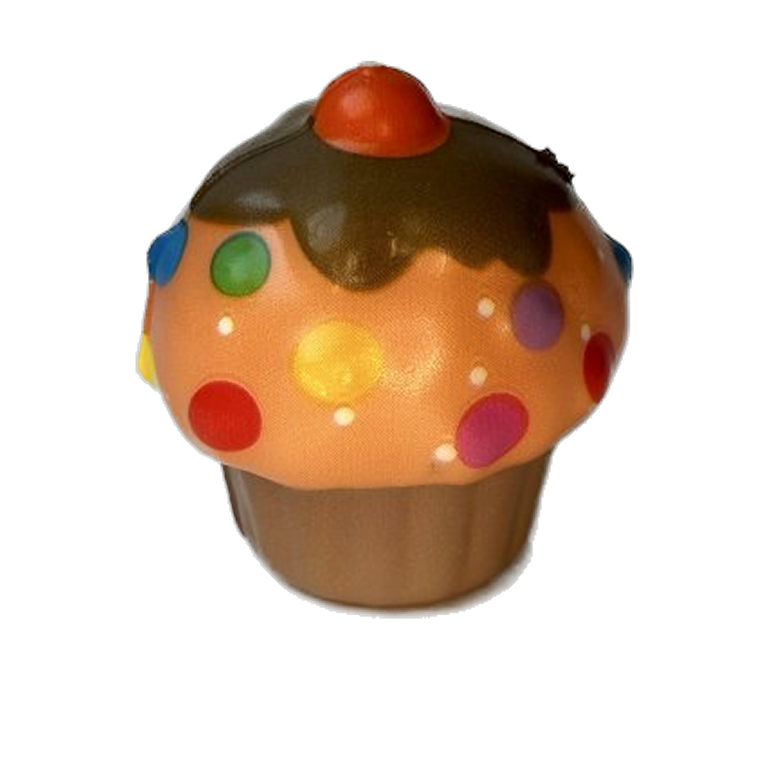 Squishy mousse cupcake coulis taupe/saumon/topping coloré